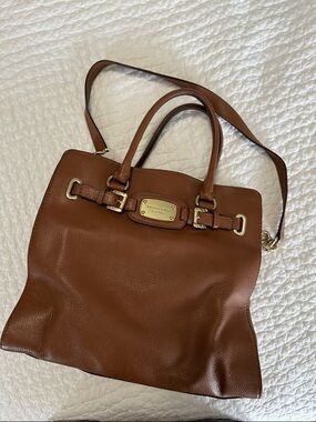 Michael Kors Cognac Pebbled Leather Satchel with Gold Hardware